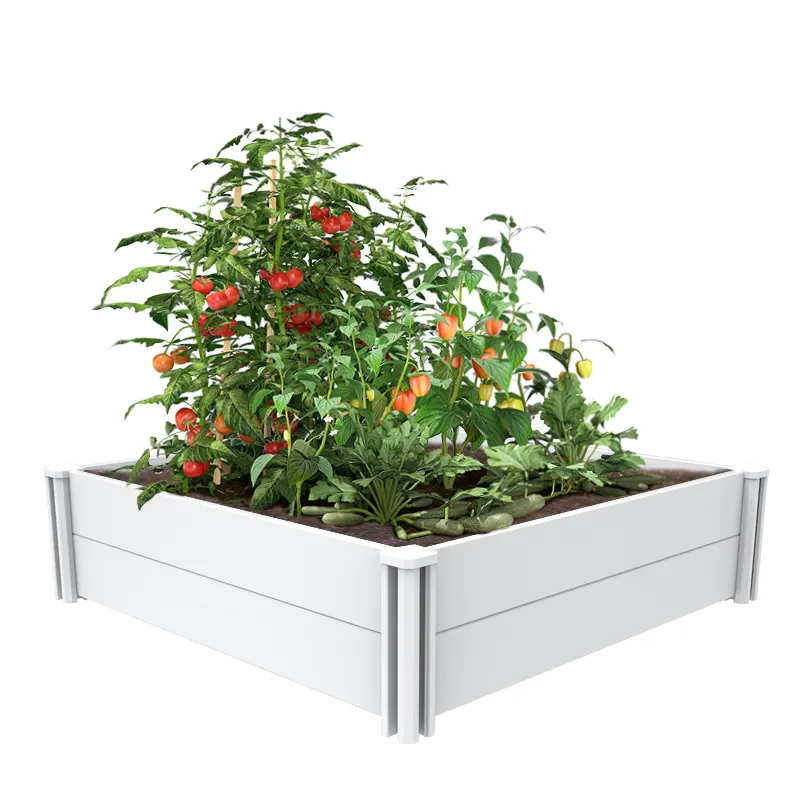 Fentech Large Outdoor Raised Garden Bed , White Plastic PVC Vinyl Vegetable Planter Box
