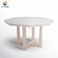 Tables à manger en marbre de style nordique, table à manger minimaliste en pierre blanche avec pieds en bois pour petit salon