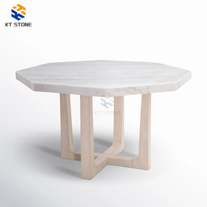Mesas de Comedor de Mármol Estilo Nórdico, Mesa de Comedor Minimalista de Piedra Blanca con Patas de Madera para Salas de Estar Pequeñas - Product Image 5