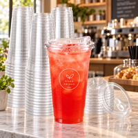 Gobelets transparents en PET de 16 oz pour boissons froides avec couvercles plats, logo personnalisé imprimé, gobelets jetables à emporter pour l'emballage du café glacé