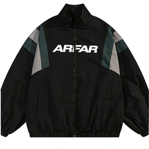 เสื้อแจ็คเก็ตผู้ชายแบบมีโลโก้สั่งทำ ผ้าโพลีเอสเตอร์ สไตล์สปอร์ต สีตัดต่อ คอตั้ง ทรงเทรนช์โค้ท - Product Image 1