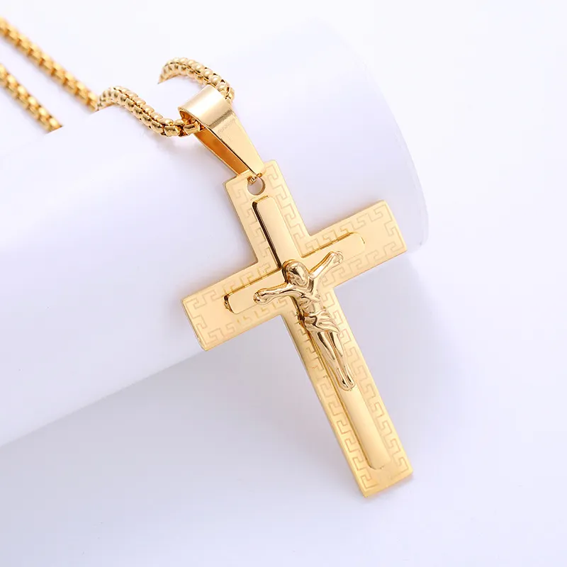 18K mạ vàng thép không gỉ Christ crucifix Christian hình ảnh của Jesus Chéo Mặt Dây chuyền vòng cổ