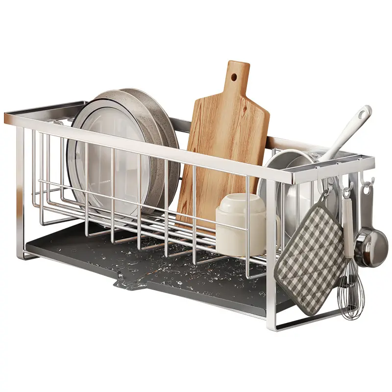 Rack de cozinha multifuncional em aço inoxidável para pratos, pratos, talheres, pratos, suportes, prateleiras