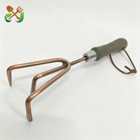 Râteau de jardinage manuel multifonctionnel en acier inoxydable à 3 dents pour usage industriel et agricole, outil de désherbage à main en bois