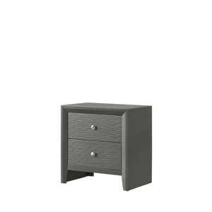 Table de chevet contemporaine moderne à 2 tiroirs, finition gris anthracite, meubles de chambre à coucher en bois, boutons ronds - Product Image 1