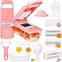 Roze Groentehakker Uienhakker - 15-in-1 Multifunctionele Mandoline Snijder Groente Fruit Snijder met Bakje