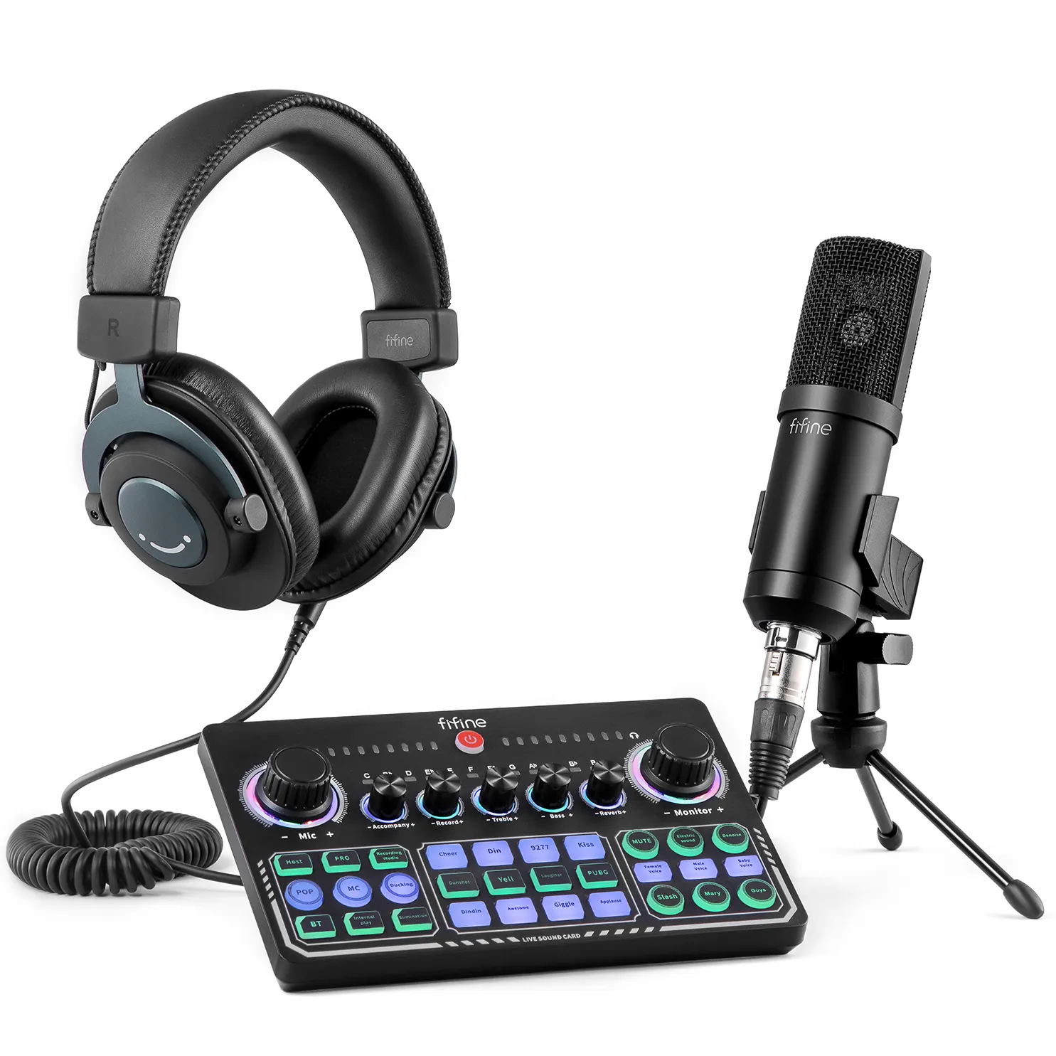 Fifine K740-SC6-H8 Recording 3.5mm Headphone Monitor Microphone Recording Podcasting Audio Mixer Audio Sound Cards