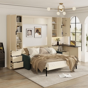 <span class=keywords><strong>Lit</strong></span> Murphy Queen Size avec placard, meubles d'hôtel pour petits appartements, gain <span class=keywords><strong>de</strong></span> place, <span class=keywords><strong>lit</strong></span> Murphy moderne en bois avec armoire et tiroirs CE - Product Image 2