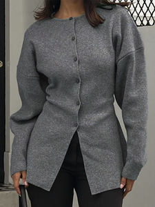 <span class=keywords><strong>Cardigan</strong></span> <span class=keywords><strong>Lungo</strong></span> da <span class=keywords><strong>Donna</strong></span> Casual a Maniche Lunghe in Maglia Traspirante con Collo Rotondo, Maglione Leggero con Logo Frontale - Product Image 4