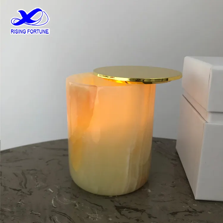 Versand bereit Luxus-Kerzen behälter aus grünem Onyx mit Metall deckel und Box Natural Onyx Candle Jar