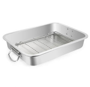 Sartenes para hornear de acero inoxidable de alta resistencia con doble ASA Rectangular para asar pavo y lasaña para hornear en casa - Product Image 1