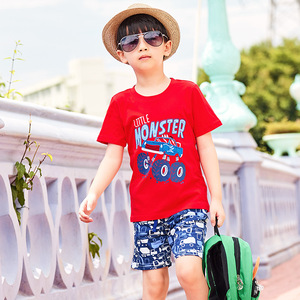 ชุดเสื้อผ้าเด็กผู้ชาย ชุดฤดูร้อน ผ้าฝ้าย พิมพ์ลายการ์ตูน เสื้อยืดแขนสั้น กางเกงขาสั้น - Product Image 4