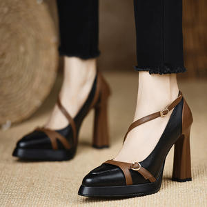 รองเท้าเจ้าสาวแบบสวมสไตล์แมรี่เจนส์สำหรับผู้หญิง ยี่ห้อฝรั่งเศส ส้นบล็อก หนังแท้ ป้องกันการลื่น แฟชั่นทันสมัย สำหรับฤดูร้อนและฤดูใบไม้ร่วง - Product Image 4