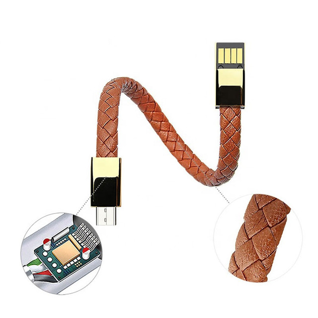 New Style for Men Women Custom Black Leather Usb Cable Bracelet Data Charging Cable