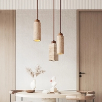 Lampu Gantung LED Modern Wabi Sabi 3-Head Batu Alam Kuning E27 Tinggi Dapat Disesuaikan Lampu Hias untuk Ruangan Rumah Bentuk Persegi