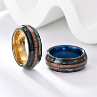 Bague tendance en acier inoxydable 8MM double couche avec incrustation de bois et coquille d'ormeau pour homme, cadeau de fiançailles et de mariage