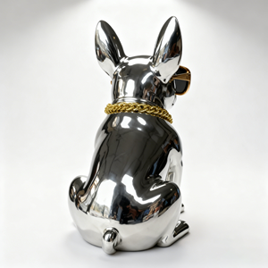 تمثال كلب بولدوج فرنسي من الفولاذ المقاوم للصدأ مع نظارات شمسية وسلسلة ذهبية، تمثال حيوان أليف رائع بحجم مخصص - Product Image 2