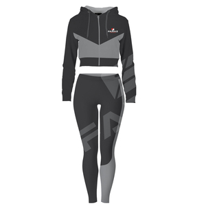 Workout Outfits Long Sleeve <b>Zip</b> <b>up</b> Crop Top Hoodie and Pants Women's Breathable Winter Casual Windproof <b>Cropped</b> Tracksuit - Product Image 2