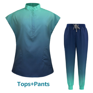 Vente en gros de gommage médical tendance, couleur dégradée, col montant, manches courtes, ensembles de gommage pour femmes, clinique dentaire, médecins, vêtements chirurgicaux - Product Image 6