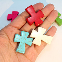 TB0880 Chunky Grand Grand Multi Couleur Coloré Howlite Turquoise Pierre Gemme Croix Perles Focales Perles Religieuses