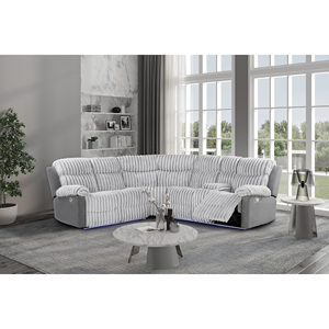 Grey Modern Polyester Sectional with LED Reclining <b>Sofa</b> <b>Bed</b> Wood Legs for Living Room - Product Image 1