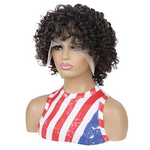 Venta al por mayor de auriculares con Peluca de encaje, auriculares con encaje de pelo mixto marrón y blanco, auriculares con rizos cortos africanos - Product Image 3