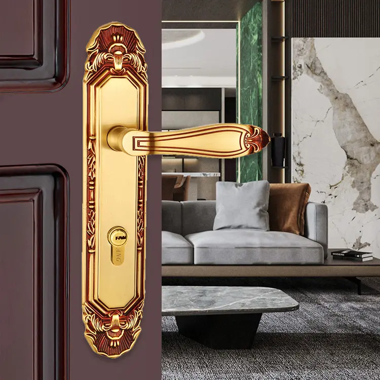 Cerradura antirrobo de Seguridad para Oficina de Hotel, cerradura de puerta de bolsillo deslizante de Metal, oro de 24K, de lujo europeo, con muesca