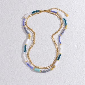 Colliers pour femmes en acier inoxydable, chaîne à maillons superposés, chaîne à perles colorées, bijoux fins et élégants - Product Image 3