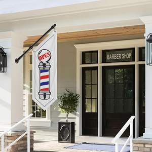 علم صالون حلاقة مثلث الشكل مزدوج الجوانب مع طقم عمود مفتوح وحامل جداري للاستخدام الخارجي، مصنوع من البوليستر السميك ثلاثي الطبقات، لافتة حلاقة للأعمال التجارية - Product Image 2