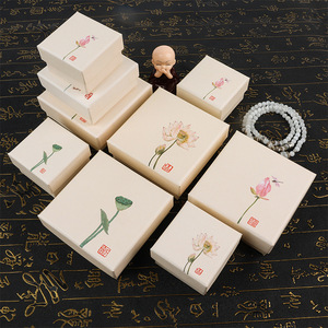 Emballage de bijoux vintage de style chinois recyclable, gaufrage personnalisable, boîte en carton à motif de lotus, boîtes en papier pour cadeaux - Product Image 1
