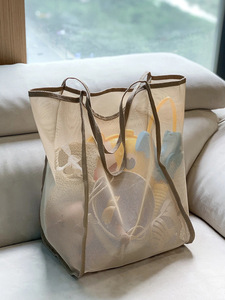 Wholesale Portable Mesh <b>Bag</b> <b>Large</b> Capacity Reusable Storage <b>Bags</b> Swimming <b>Beach</b> Women Makeup Organizer Shopping Handbag - Product Image 5