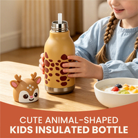 Bouteille d'eau isotherme en acier inoxydable pour enfants, motif animaux mignons (ours, panda, cerf) – Idéale pour l'école ou comme cadeau