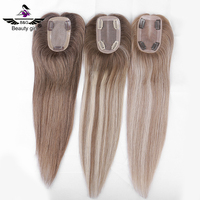 Ujung rambut sutra ringan bebas bagian dari sutra dasar toupee untuk wanita pirang atau campuran dengan pinggiran