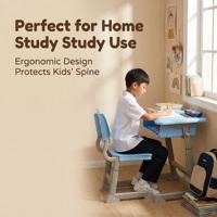 Ensemble Chaise et Bureau Scolaire Ergonomique en Métal à Hauteur Réglable, Dossier Creux Respirant, Grand Tiroir de Rangement, Écologique et Durable