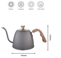 Bouilloire à café et thé grise pour cuisinière, 1L 1.2L, en acier inoxydable 304, avec bec col de cygne et poignée en bois, pour le camping