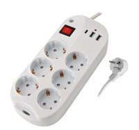 Multiprise allemande multiprise 6 voies avec protection des enfants et interrupteur avec 3 USB(2A + 1C) et charge rapide de type C