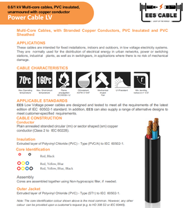 Câble d'alimentation électrique Yjv XLPE PVC 3G 2,5 mm 4 mm 6 mm 10 mm 16 mm 25 mm 35 mm pour la construction N2XY N2XH Fil de cuivre - Product Image 5