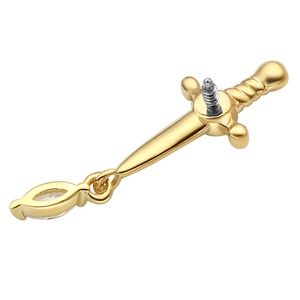 Piercing Stories 14K Oro macizo Forma de espada Circón transparente Roscado Top Piercing Joyería para el cuerpo - Product Image 2