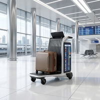 Chariot à bagages d'aéroport intelligent avec navigation IA, écran tactile LCD, publicité graphique animée en texte Android, utilisation en intérieur, OEM