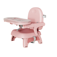 Chaise haute pliable moderne rose en plastique pour tout-petits avec plateau amovible, siège d'alimentation portable, dossier solide pour enfants