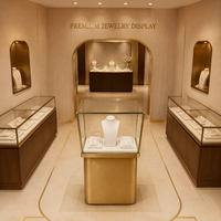 Vitrine de présentation de bijoux personnalisée en verre avec cadre métallique doré, présentoir de vente au détail pour bijouterie, vente en gros
