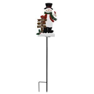 Luce Solare da Giardino a Forma di Pupazzo di Neve Natalizio con Cappello Nero e Sciarpa Rosso-Verde con Scritta 'LET IT SNOW' - Product Image 2