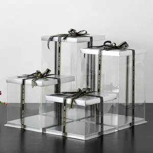 8 10 12 14 16 pouces de haut boîtes à gâteaux de mariage carrées en plastique transparent en stock