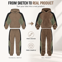 Ensemble jogging et sweat à capuche en velours pour homme, color block, 2 pièces, tissu doux et moelleux pour tenue décontractée quotidienne