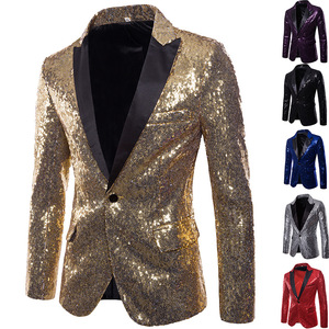 Mode brillant hommes élégant costume Blazer veste un bouton scène effectuer Blazer fête Club chanteur Blazer veste à paillettes - Product Image 1