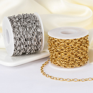 Chaîne à maillons semi-ronds |   Chaîne ovale en acier inoxydable plaqué or 18K PVD pour la fabrication de colliers, bracelets et bijoux DIY - Product Image 4