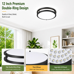 Plafonnier <span class=keywords><strong>LED</strong></span> ultra-plat ETL Energy Star à encastrer, noir, dimmable, double anneau, <span class=keywords><strong>plaque</strong></span> lumineuse <span class=keywords><strong>LED</strong></span> - Product Image 4