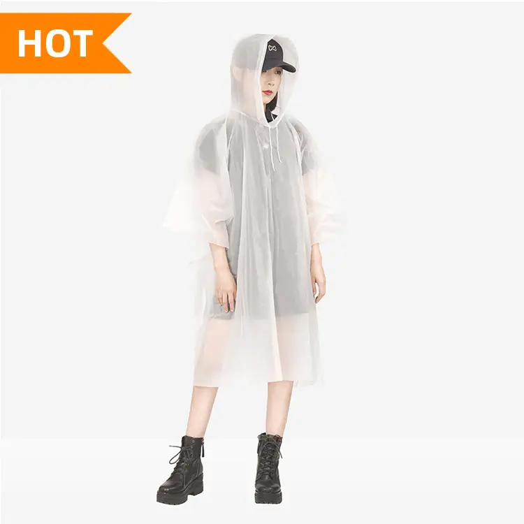 Poncho de lluvia de Peva Biodegradable reutilizable para mujer adulta, Poncho transparente plegable de plástico a la moda, impermeable