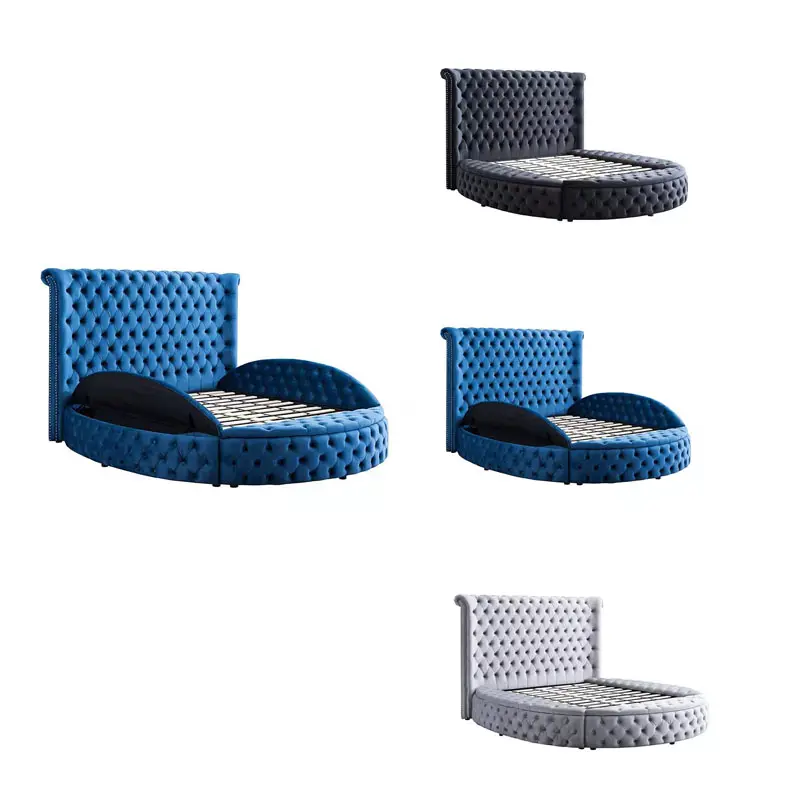 Kunden spezifische Luxus runde Plattform King Size getuftete Hausbett Basis Design mit Lagerung für Bettwäsche-Sets