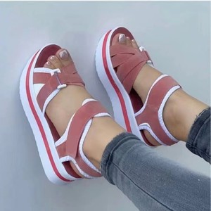 Sandali <span class=keywords><strong>Donna</strong></span> con Zeppa e Punta Aperta, Modello Estivo <span class=keywords><strong>da</strong></span> Spiaggia, Suola Spessa a Linea Continua, Misura 43 - Product Image 4